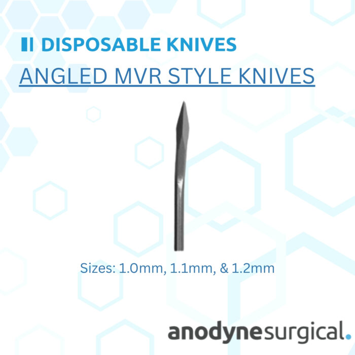 Disposable Ophthalmic Angled MVR Style Knives – Sizes: 1.0mm, 1.1mm & 1.2mm